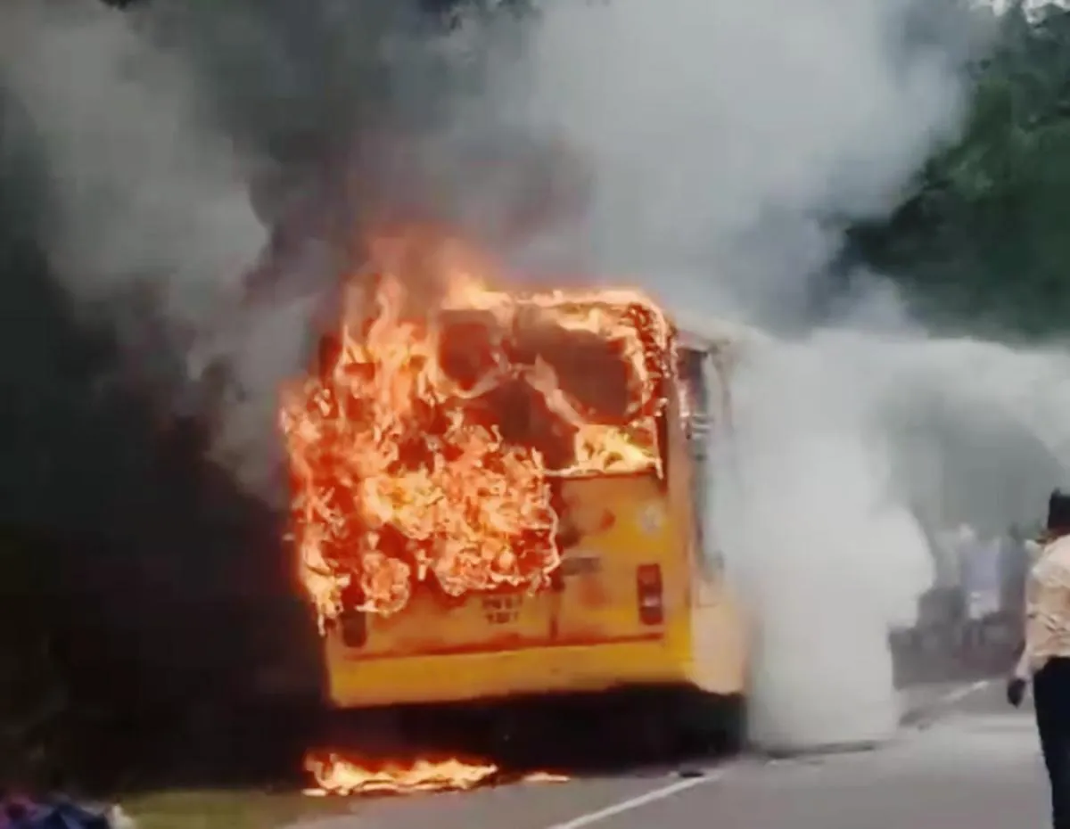 Massive fire engulfs EV at Ama Bus Depot in Bhubaneswar.