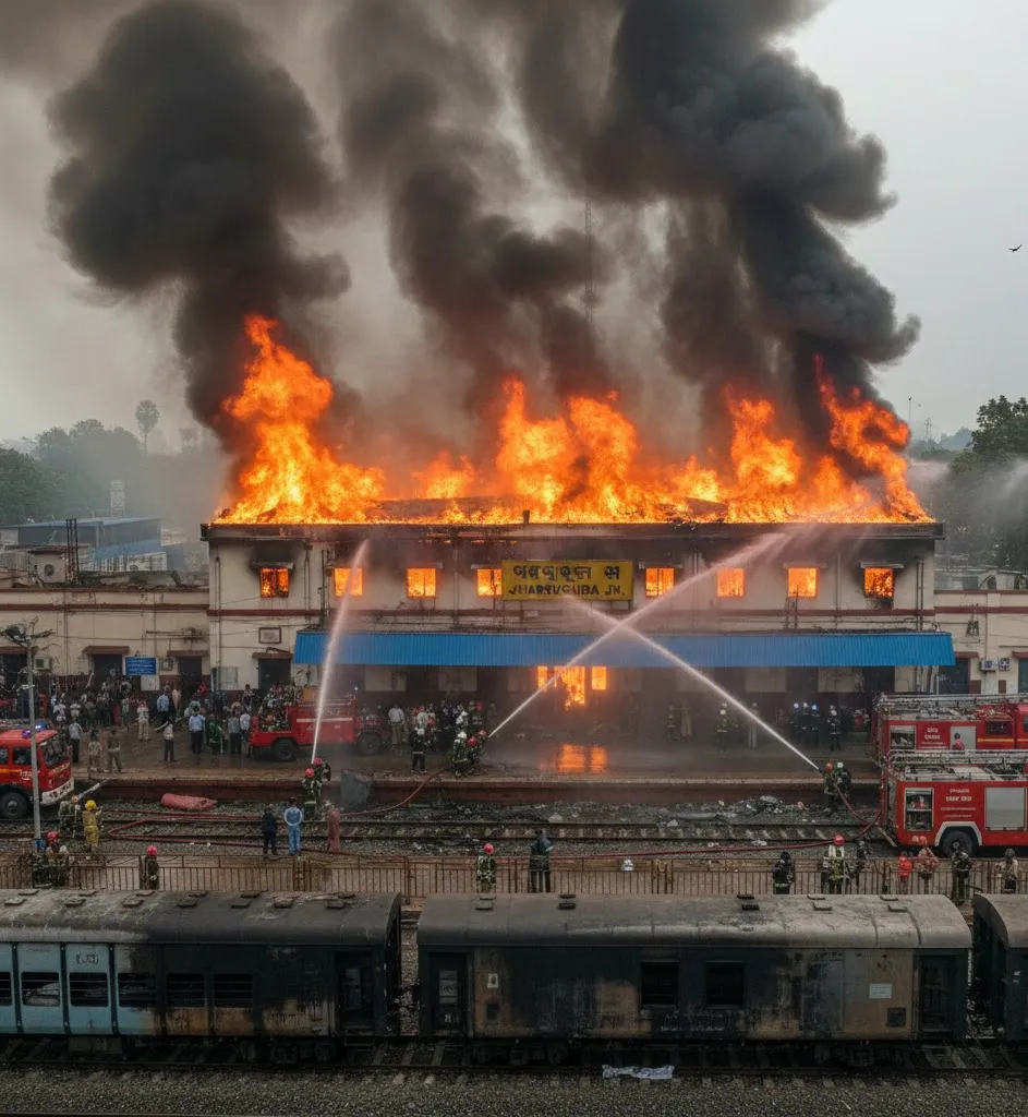 Fire Erupts at Jharsuguda Railway Station, Firefighting Efforts Underway