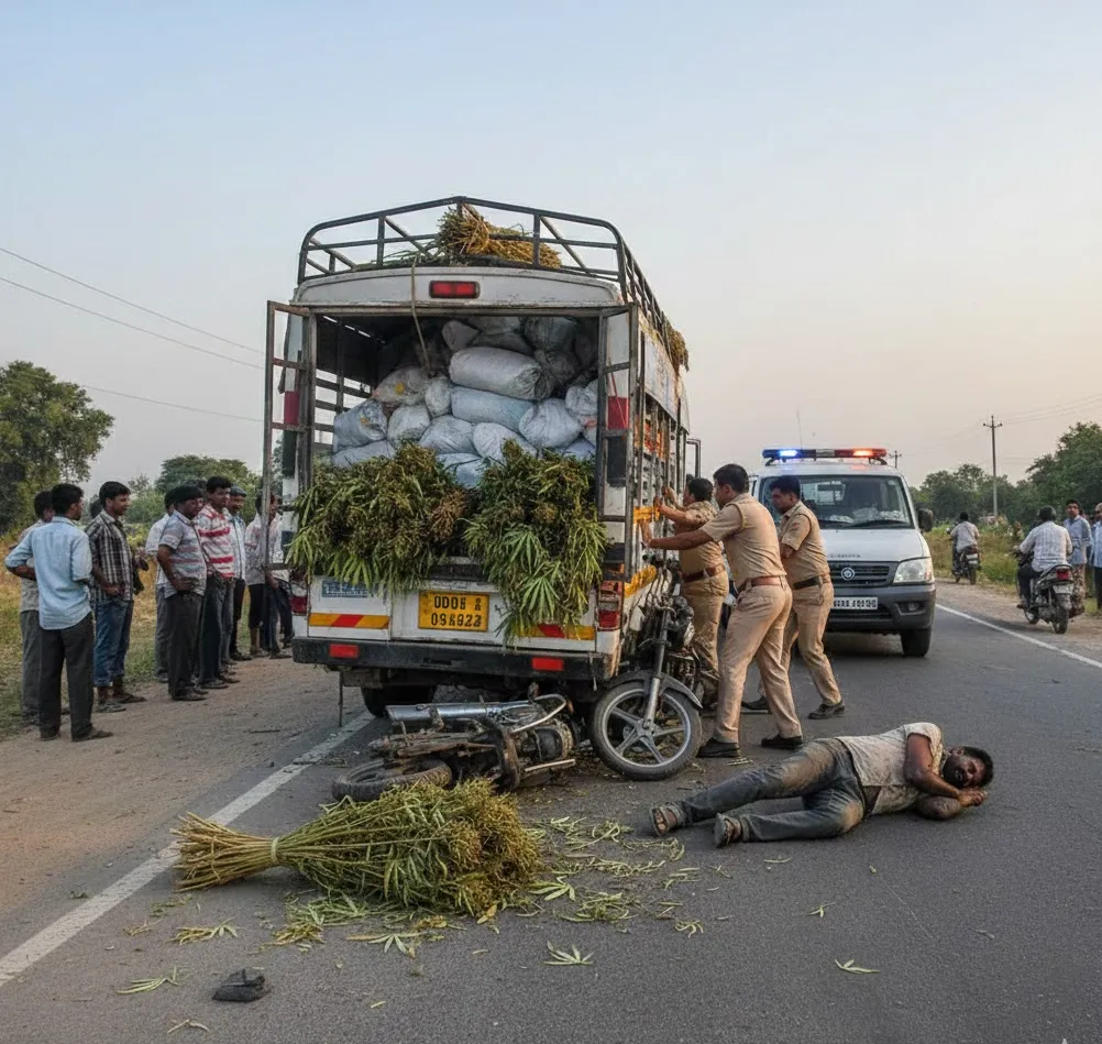 Ganja-Laden Vehicle Hits Bike During Police Chase in Odisha, Driver Detained