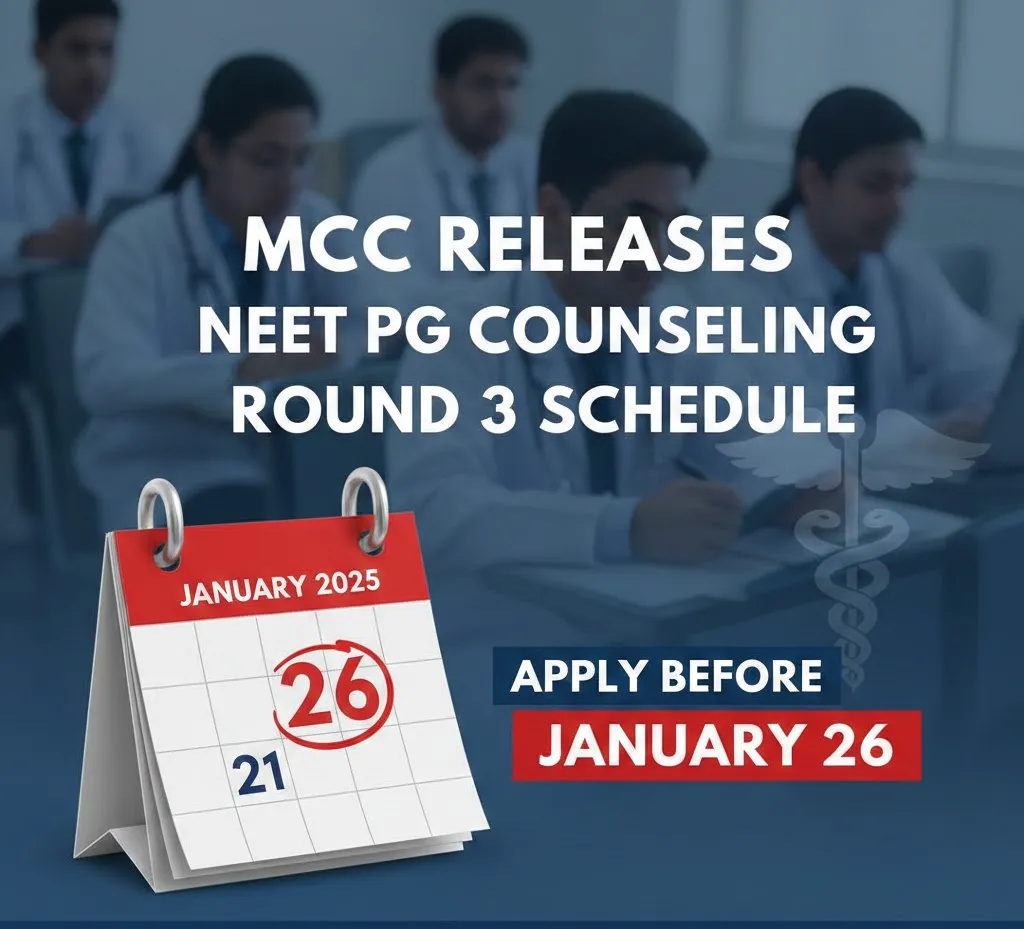 MCC Announces NEET PG Round 3 Counselling Schedule; Applications Open Until January 26
