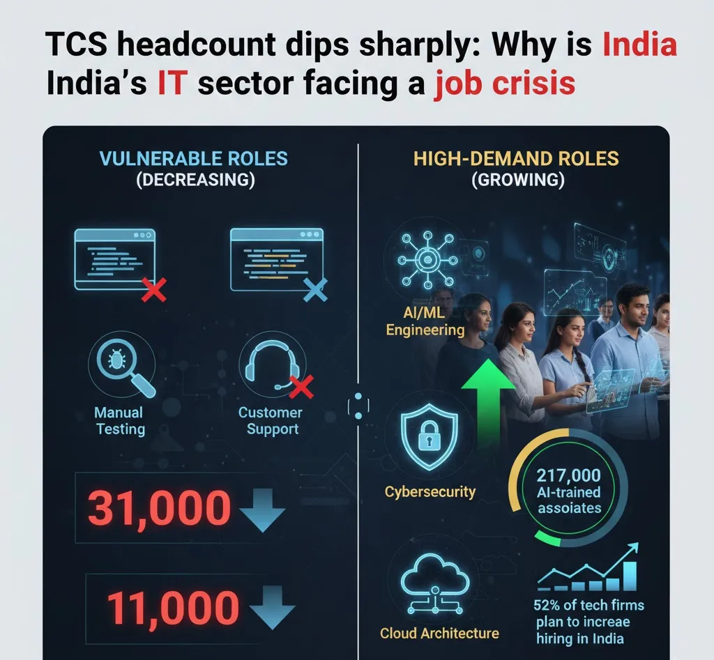 TCS headcount drops sharply: What’s driving India’s IT job slowdown?