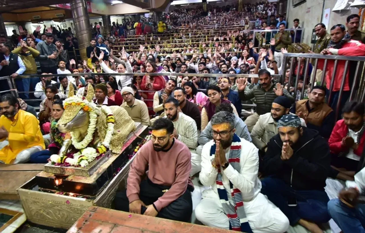 Virat Kohli and Kuldeep Yadav visit Shree Mahakaleshwar Temple, participate in Bhasma Aarti.