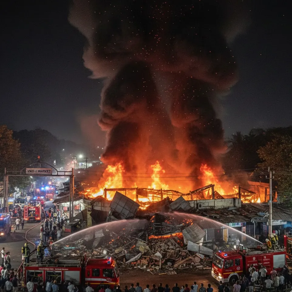 Devastating Blaze Hits Unit-1 Market in Bhubaneswar, About 40 Shops Destroyed