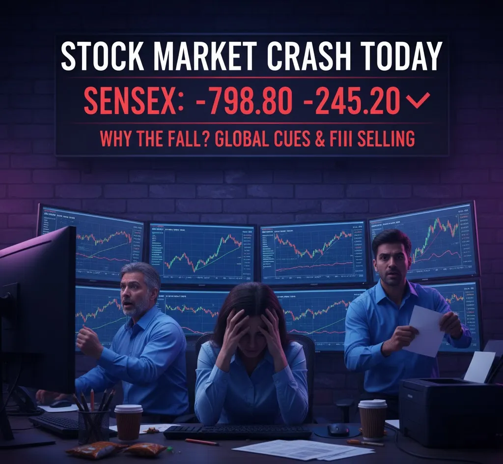 Stock Market Falls Nearly 1% as FII Selling, Weak Global Cues Drag Sensex and Nifty Lower