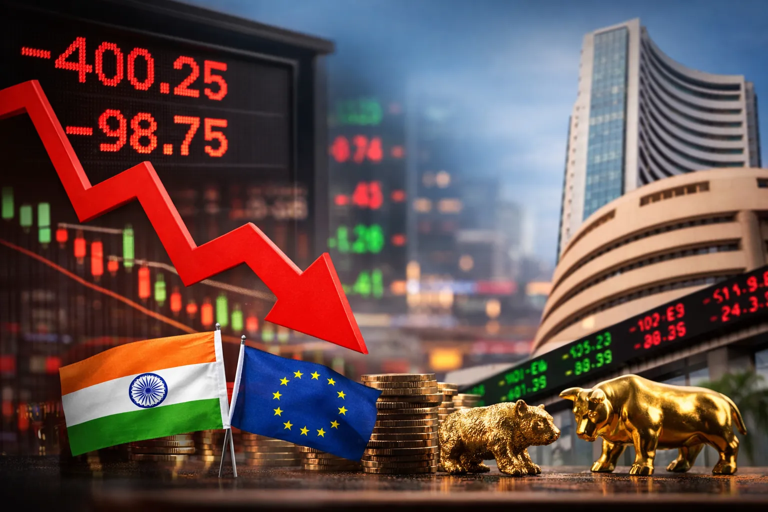 Sensex, Nifty Open Lower Despite India–EU Trade Deal Optimism