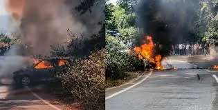 Car Gutted in Fire After Accident Near Powertala Village in Odisha’s Nuapada