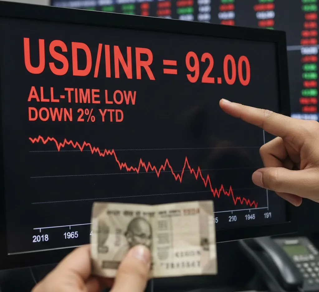 Rupee Slides to Record Low Near 92 per Dollar Despite Strong India Growth