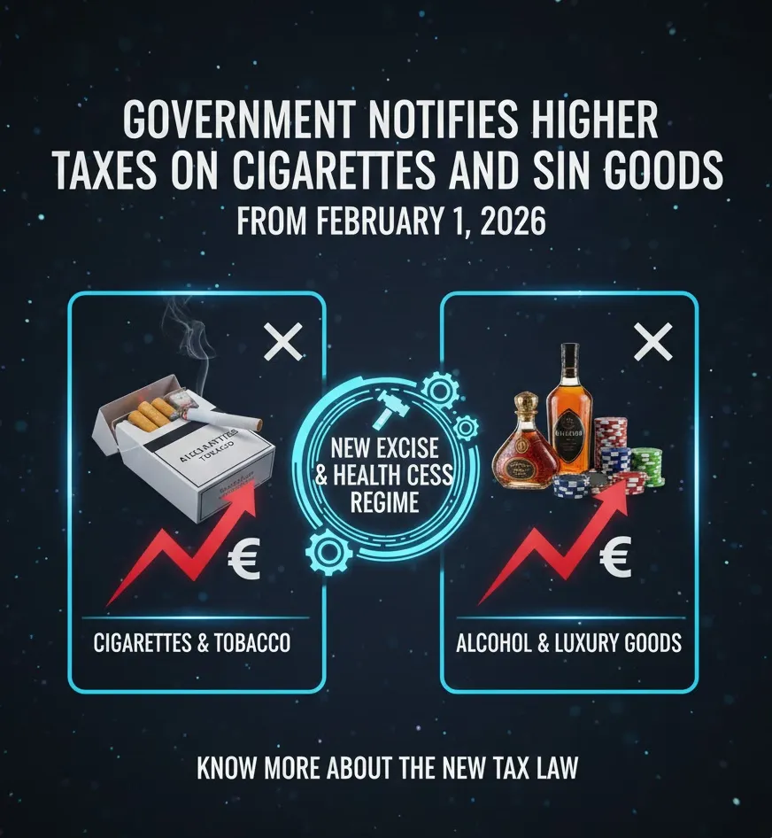 Government Announces Higher Taxes on Cigarettes and Sin Goods Under New Excise and Health Cess From February 1, 2026
