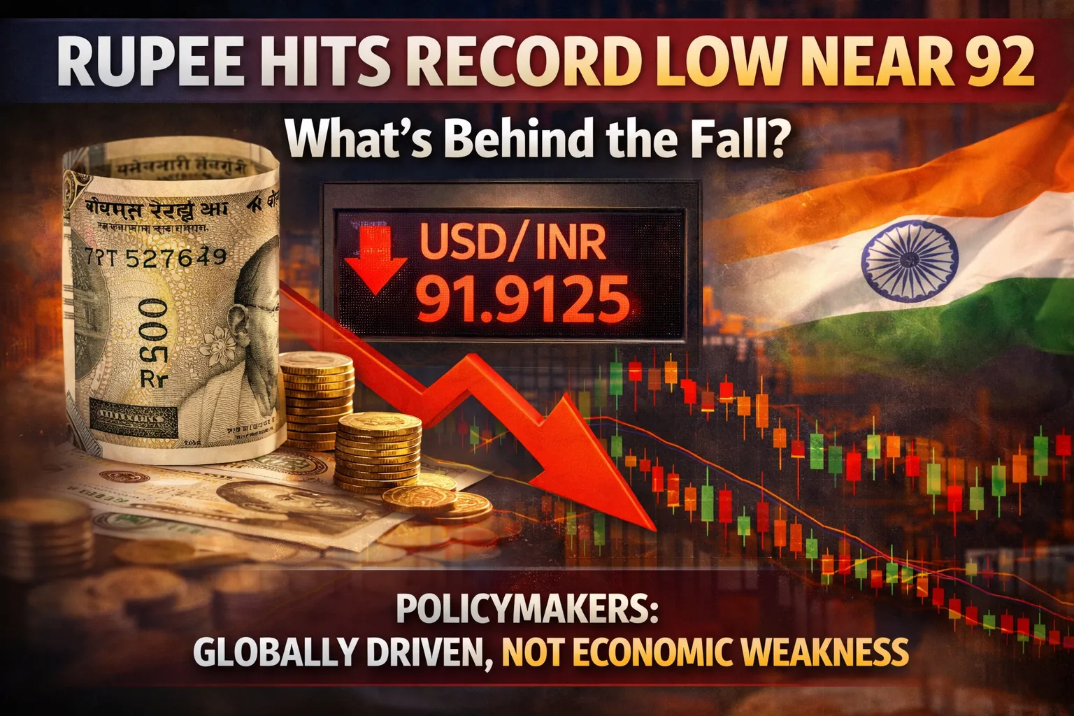 Rupee Hits Record Low Near 92: What’s Driving the Fall and Should India Be Worried?