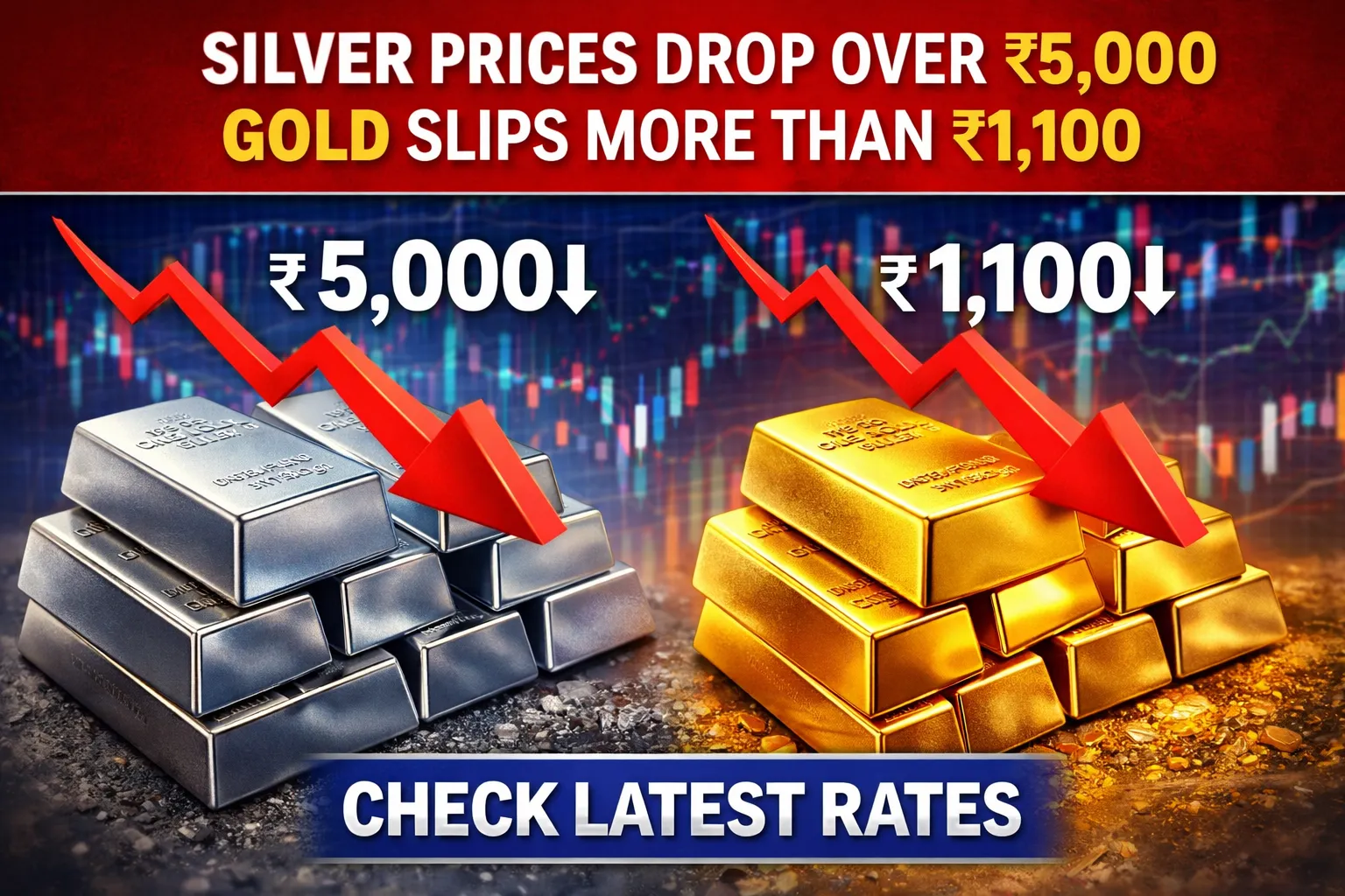 Silver crashes over ₹5,000; gold declines by more than ₹1,100 — latest rates inside
