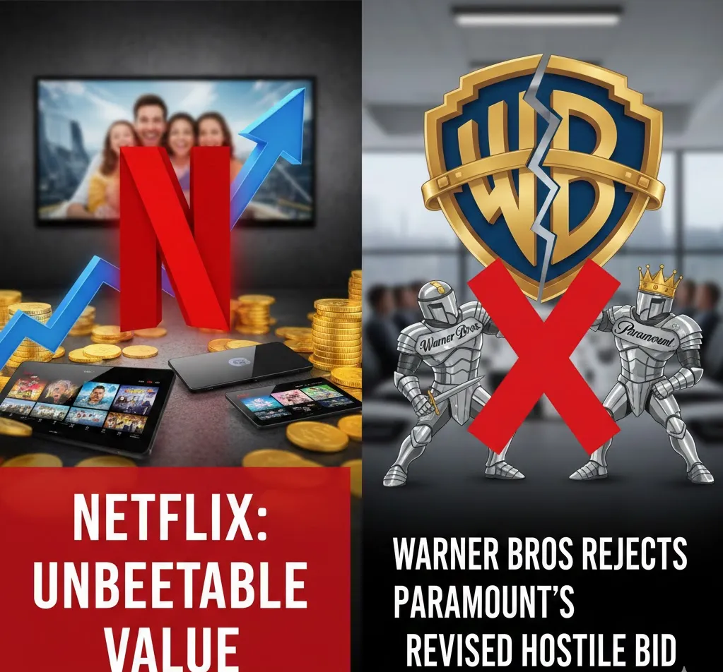 "Netflix Seen as Better Value as Warner Bros Rejects Paramount’s Revised Hostile Bid"