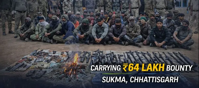 Major Blow to Maoists: 26 AOB Division Cadres With ₹64 Lakh Bounty Surrender in Chhattisgarh