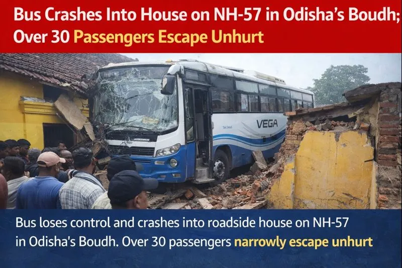 Bus crashes into house on NH-57 in Odisha’s Boudh; over 30 passengers escape unhurt