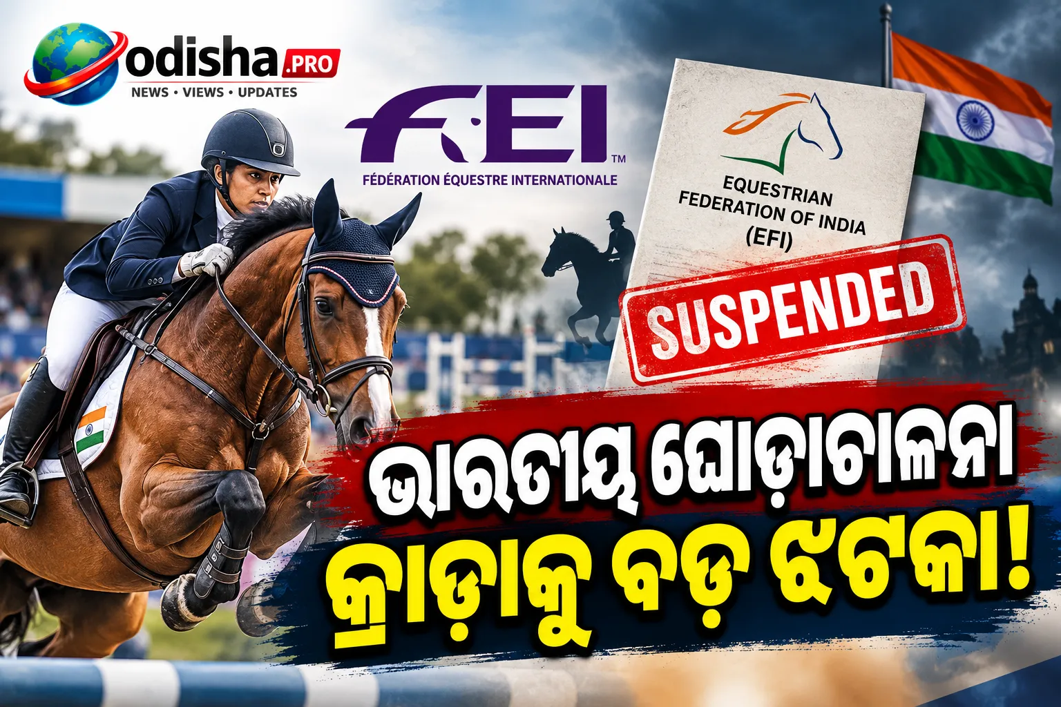 ଘୋଡ଼ାଚାଳନା ଫେଡେରେସନ୍‌କୁ FEIର ବଡ଼ ଝଟକା, ଡିସେମ୍ବର ୧ରୁ ଭାରତ ଉପରେ ସସ୍ପେନ୍ସନ୍