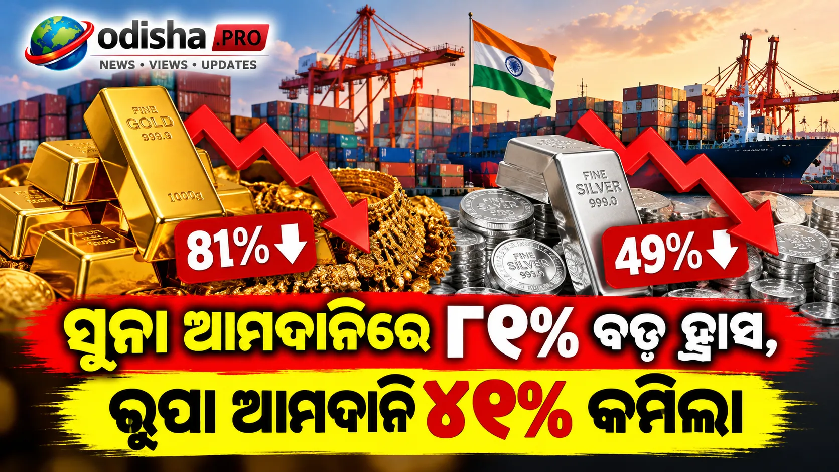 ସୁନା ଆମଦାନିରେ ୮୧% ବଡ଼ ହ୍ରାସ, ରୂପା ଆମଦାନି ୪୯% କମିଲା; ସେପ୍ଟେମ୍ବରରେ ବଡ଼ ପରିବର୍ତ୍ତନ