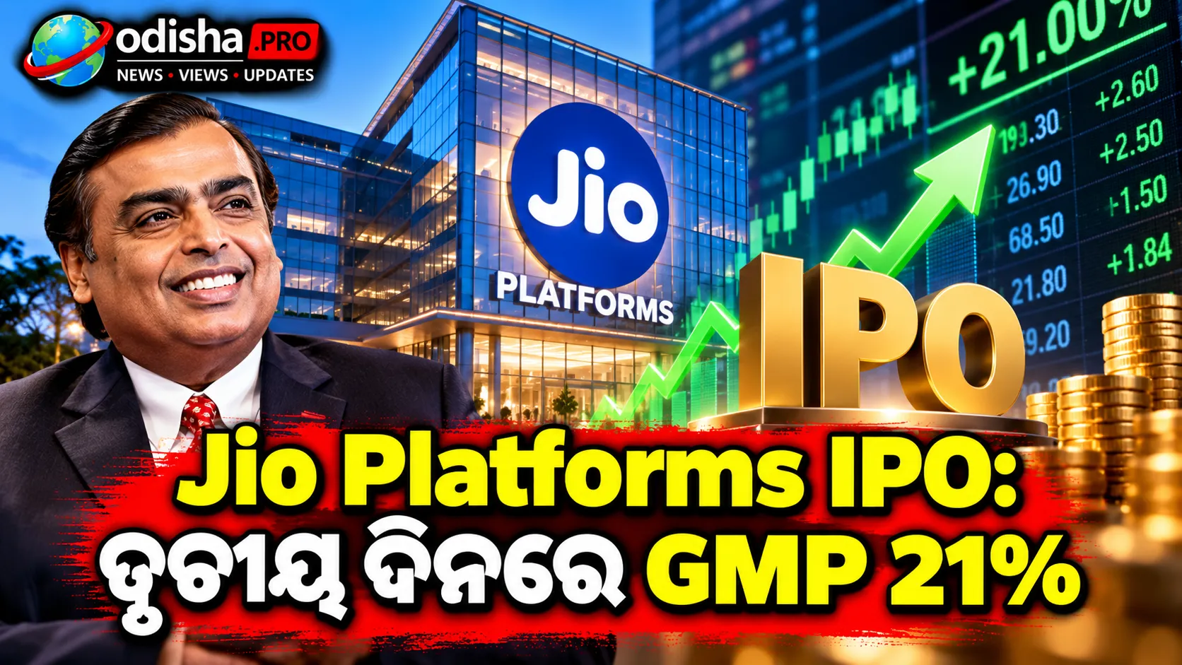 Jio Platforms IPO: ତୃତୀୟ ଦିନରେ GMP ୨୧%, ଲିଷ୍ଟିଂରେ ୨୦%ରୁ ଅଧିକ ଲାଭର ସଙ୍କେତ; ଆବେଦନ କରିବେ କି?