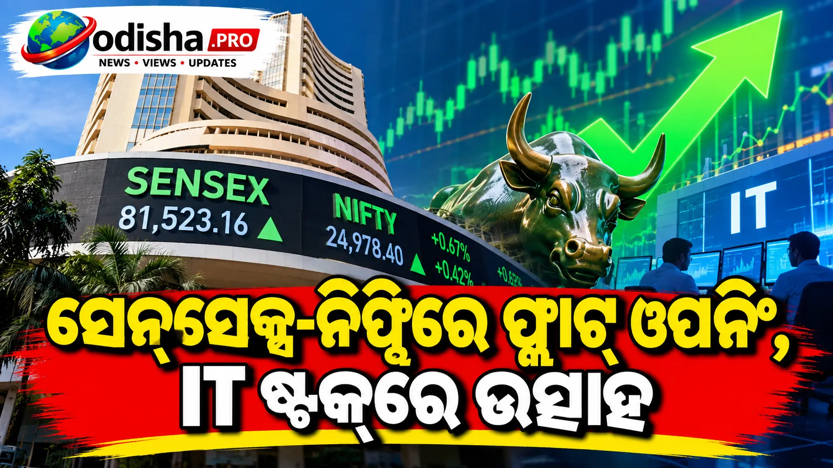 ସେନ୍‌ସେକ୍ସ-ନିଫ୍ଟିରେ ଫ୍ଲାଟ୍ ଓପନିଂ, IT ଷ୍ଟକ୍‌ରେ ଉତ୍ସାହ; ଅଶୋଧିତ ତୈଳ ଦର ବଢ଼ାଇଲା ଚିନ୍ତା