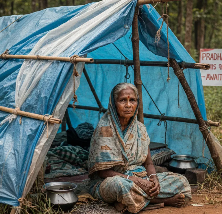 Elderly Woman Living Under Polythene Shelter Awaits PMAY House in Similipal