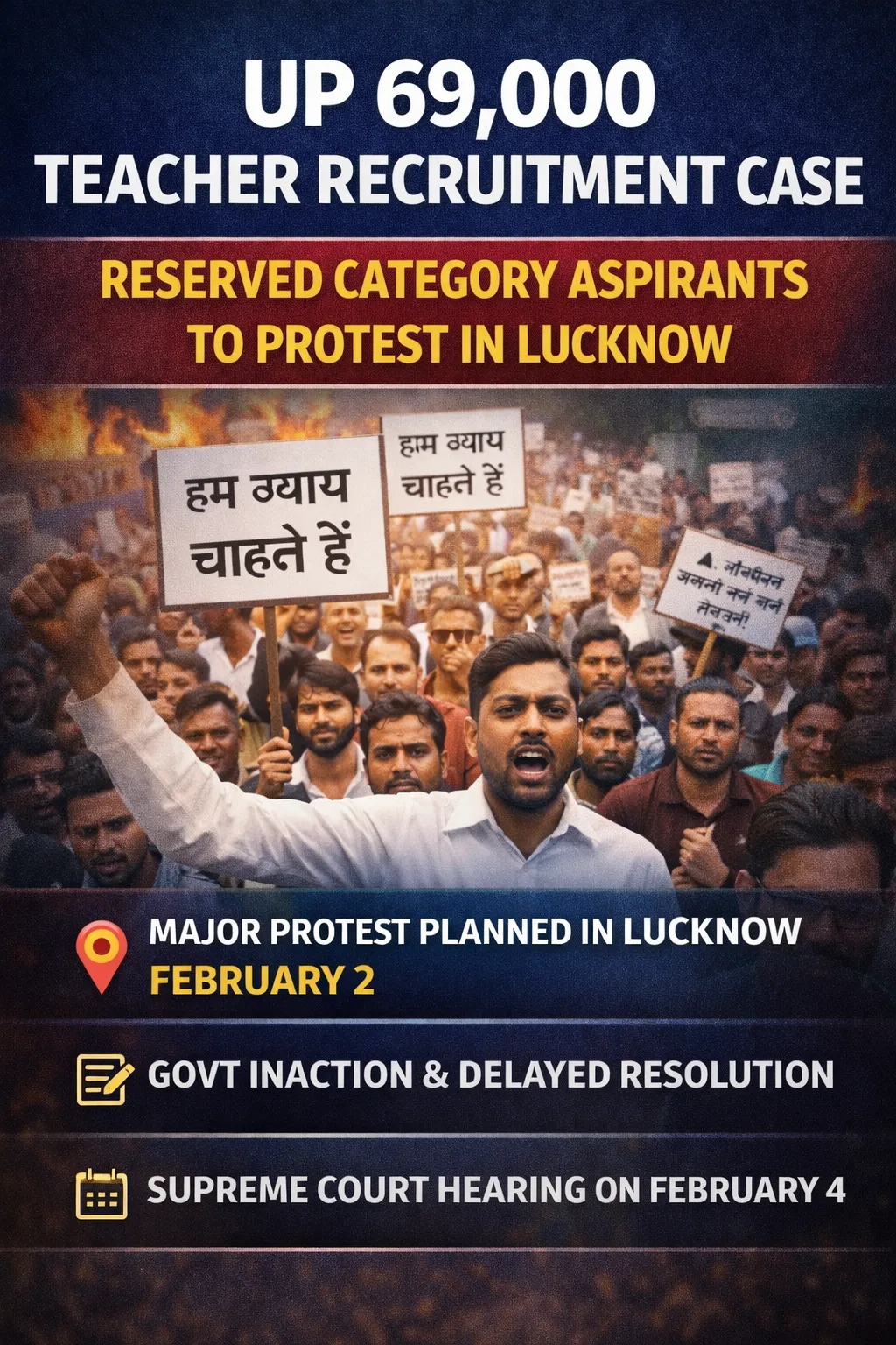 UP 69,000 Teacher Recruitment Case: Reserved Category Candidates Announce Major Protest in Lucknow