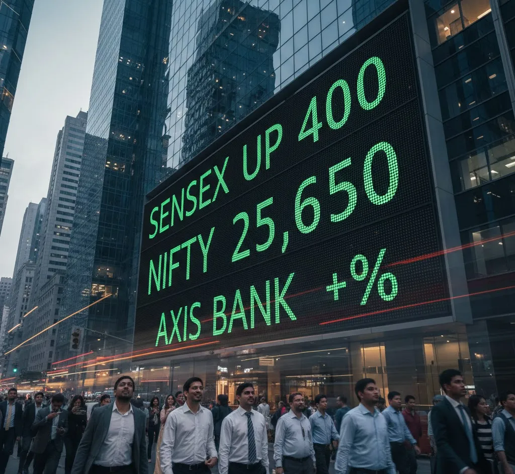 Sensex Jumps 400 Points, Nifty Above 25,650; Axis Bank Gains 2%