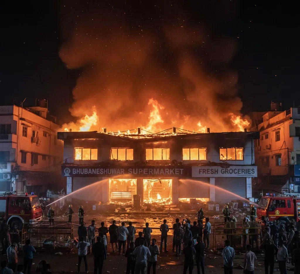 Massive Fire Engulfs Supermarket in Bhubaneswar, Property Worth Lakhs Destroyed
