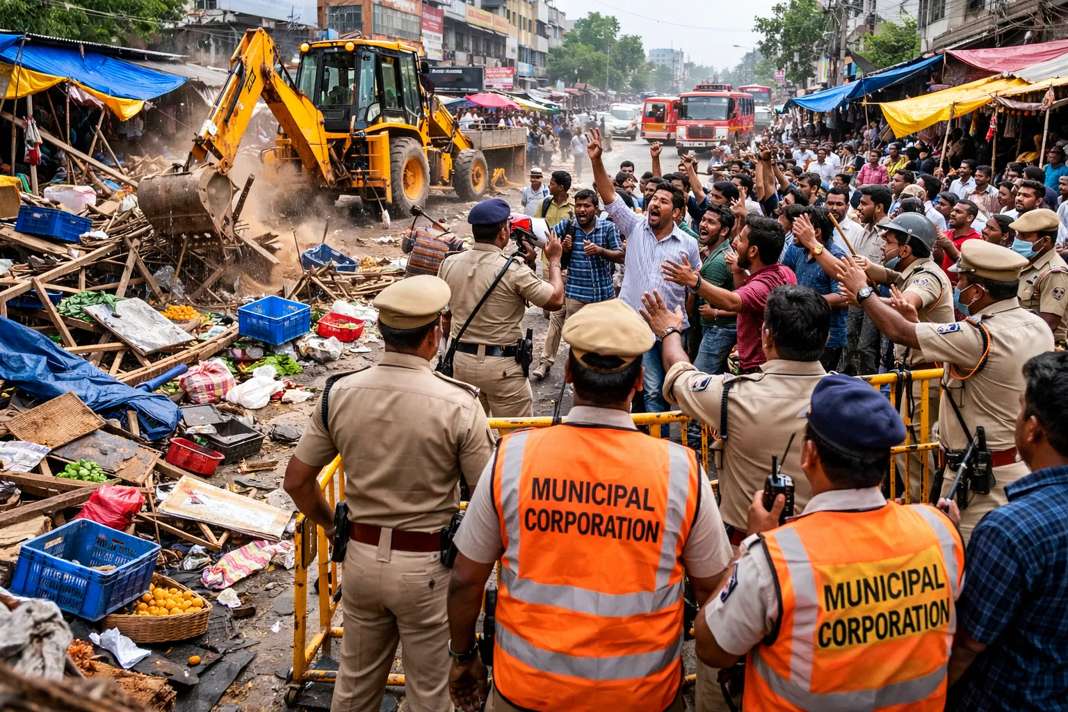 Tension Erupts at Unit-1 Market in Bhubaneswar During Anti-Encroachment Drive