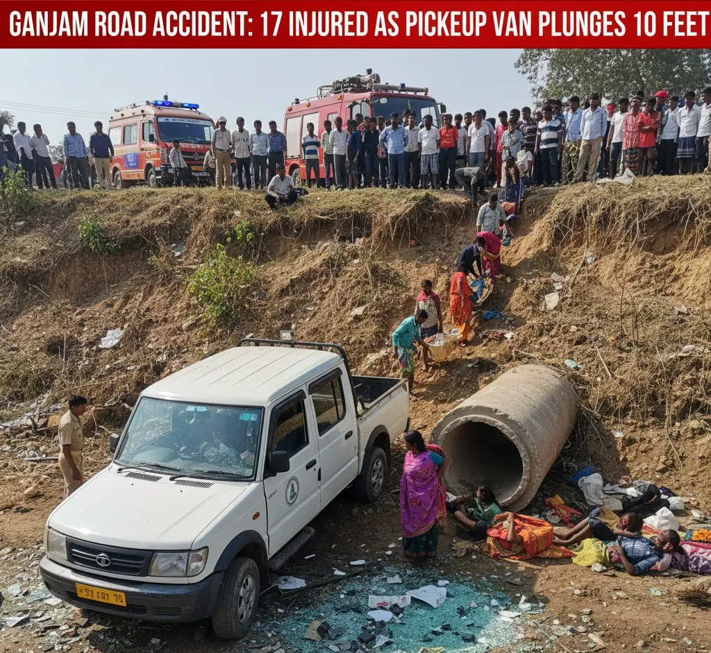 17 Injured as Pickup Van Falls into 10-Foot Ditch in Ganjam District