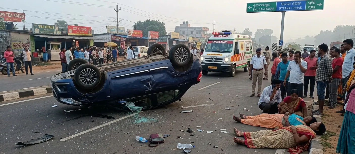 ଭୁବନେଶ୍ୱର–ପୁରୀ ହାଇୱେରେ ଦୁର୍ଘଟଣା: ଉତ୍ତରା ଛକ୍‌ ନିକଟେ ବେଗବାନ କାର ଧକ୍କାରେ ୩ ମୃତ