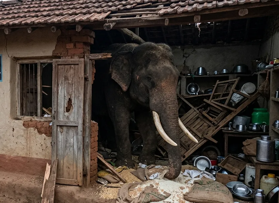 କେଶରୀ ଗାଁରେ ଏକାକୀ ହାତୀର ଆକ୍ରମଣ: ଘରକୁ ପ୍ରବେଶ କରି ଭୟ ସୃଷ୍ଟି