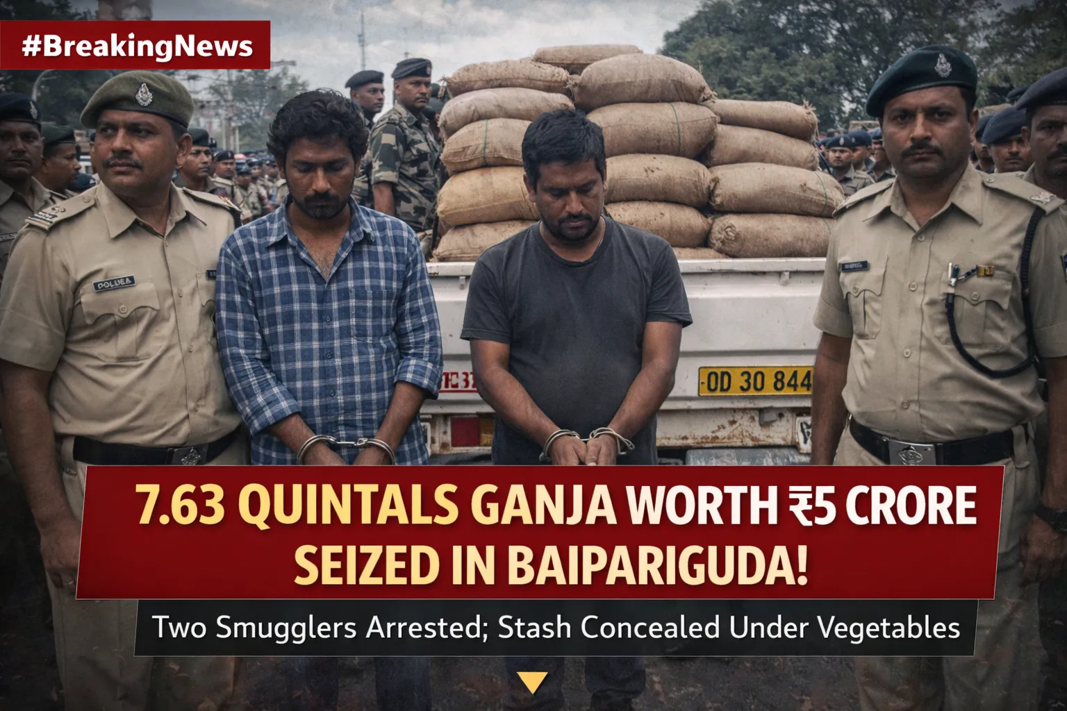 Baipariguda Police Seize 7.63 Quintals of Ganja Worth Over ₹5 Crore; Two Arrested