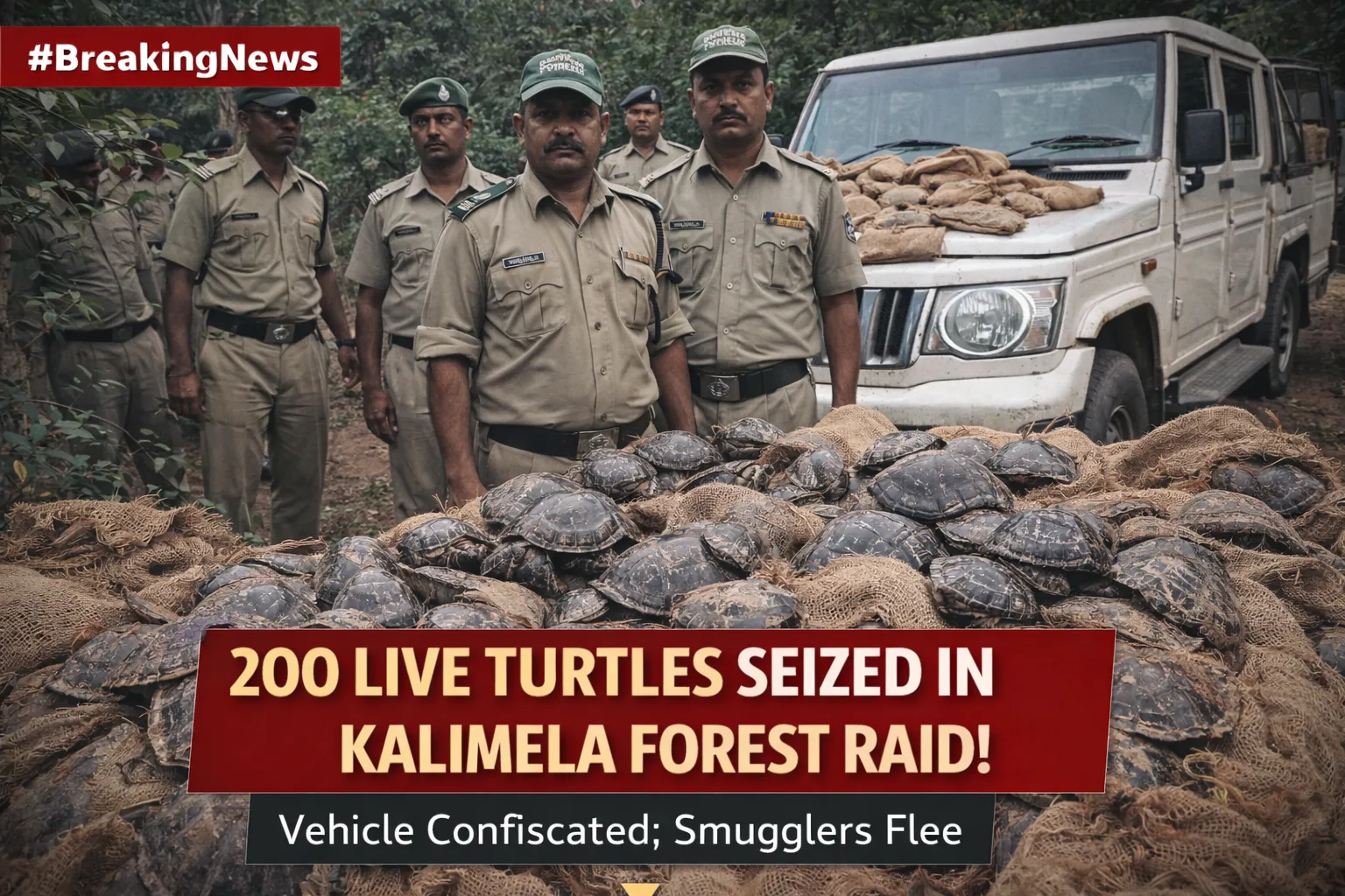 200 Live Turtles Seized in Joint Forest Raid at Kalimela; Smugglers Escape