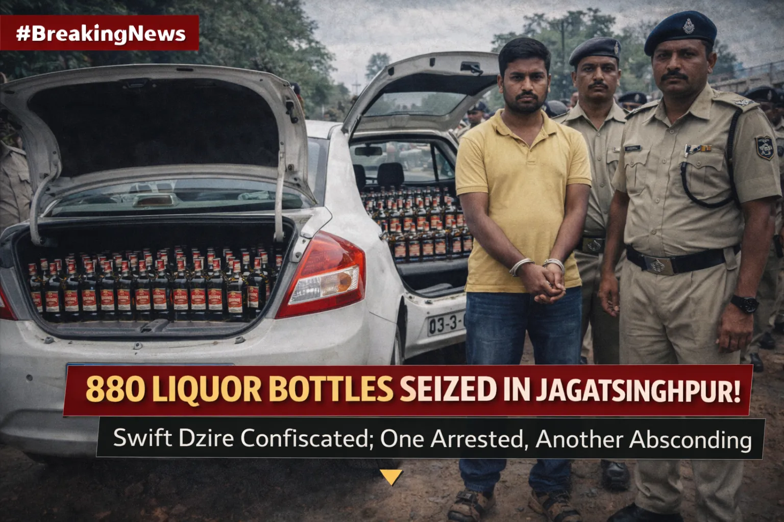 880 Liquor Bottles Seized in Jagatsinghpur; One Arrested, Another Absconding