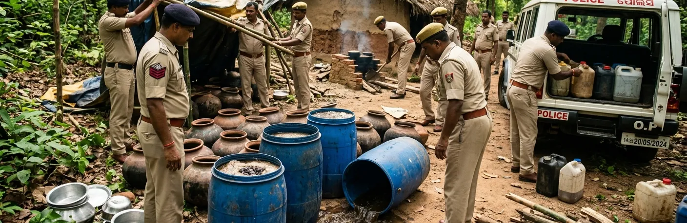 ପୁରୀର ଜଙ୍ଗଲ ଅଞ୍ଚଳରେ ଅବୈଧ ମଦ କାରଖାନା ଧ୍ୱଂସ, ଜଣେ ଅଟକ