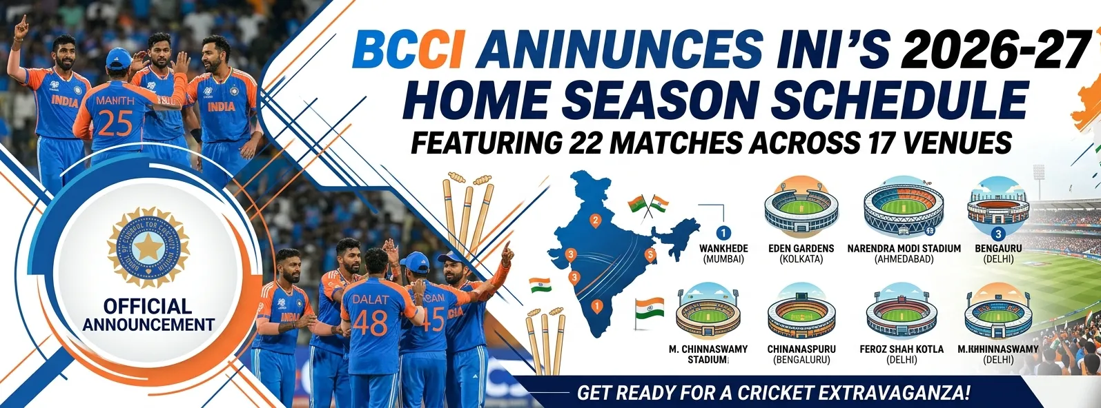 India Home Season 2026-27 ସ୍କେଡ୍ୟୁଲ୍ ଘୋଷଣା: 22 ମ୍ୟାଚ୍‌, Border-Gavaskar Trophy ମୁଖ୍ୟ ଆକର୍ଷଣ