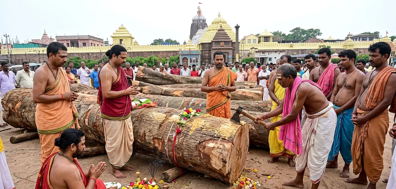 ରଥଯାତ୍ରା ୨୦୨୬ ପାଇଁ ରଥ ନିର୍ମାଣ ଆରମ୍ଭ: ଆଜି ‘ଚିରଟା ଅନୁକୂଳ’ ଅବସରରେ ପ୍ରଥମ ପର୍ଯ୍ୟାୟ