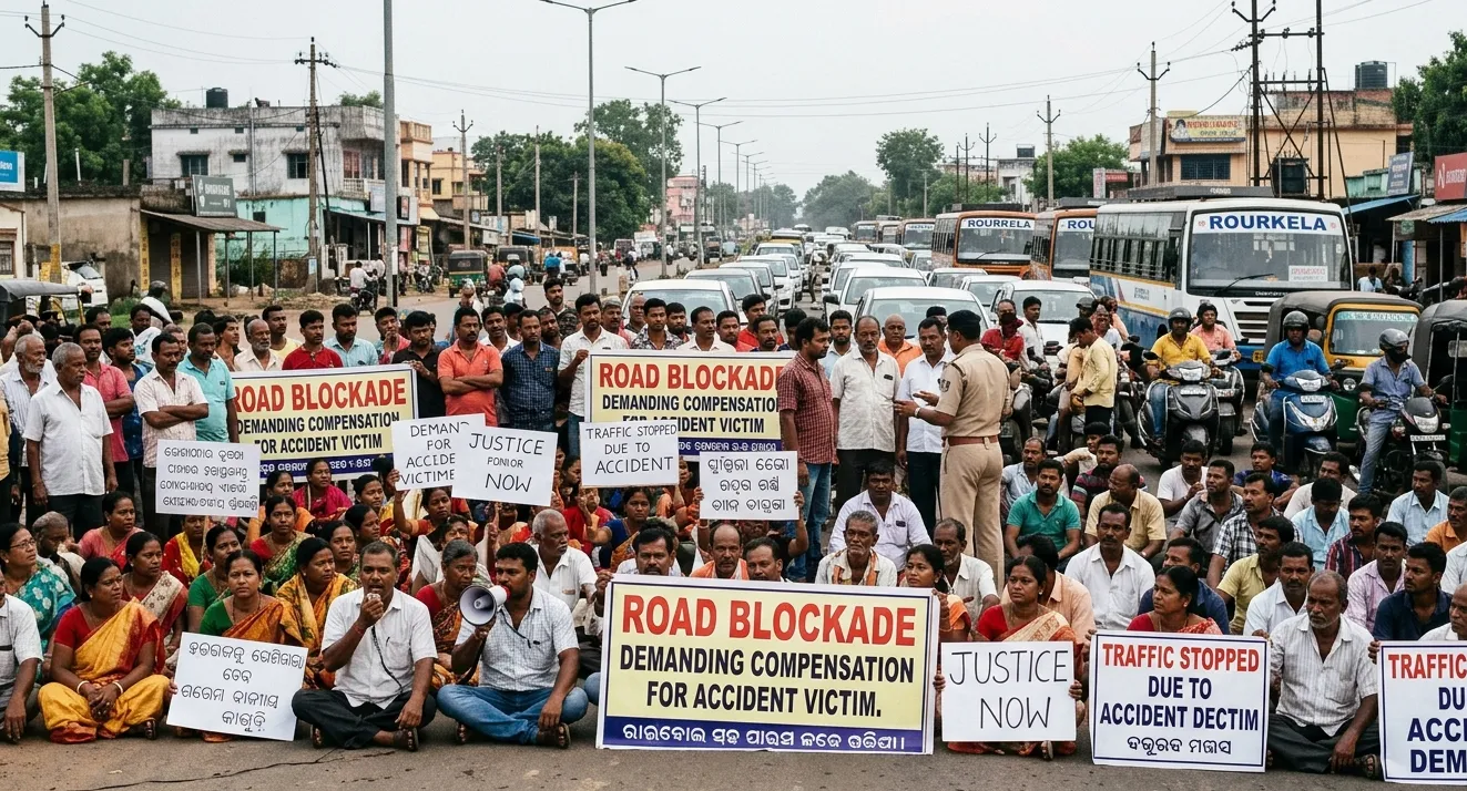 ଦୁର୍ଘଟଣା ପରେ ରାସ୍ତା ଅବରୋଧ, କ୍ଷତିପୂରଣ ଦାବିରେ ଉତ୍ତେଜନା
