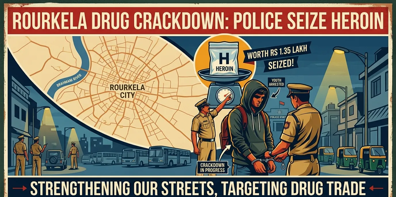 ରାଉରକେଲାରେ ହେରୋଇନ ବିକ୍ରି କରୁଥିବା ଯୁବକ ଗିରଫ, ₹1.35 ଲକ୍ଷ ମୂଲ୍ୟର ମାଦକ ଜବତ