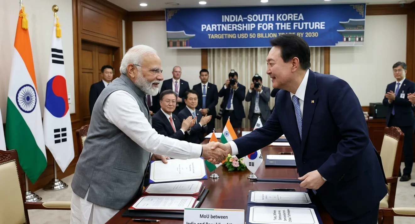 ଭାରତ-ଦକ୍ଷିଣ କୋରିଆ ସମ୍ପର୍କ ନୂଆ ମାର୍ଗରେ: ଟେକ୍ନୋଲୋଜି, ବ୍ୟାପାର ଓ ପ୍ରତିରକ୍ଷା କ୍ଷେତ୍ରରେ ଅନେକ MoU ସାଇନ୍‌, ୨୦୩୦ ସୁଦ୍ଧା ବ୍ୟାପାର ଦୁଇଗୁଣା କରିବା ଲକ୍ଷ୍ୟ