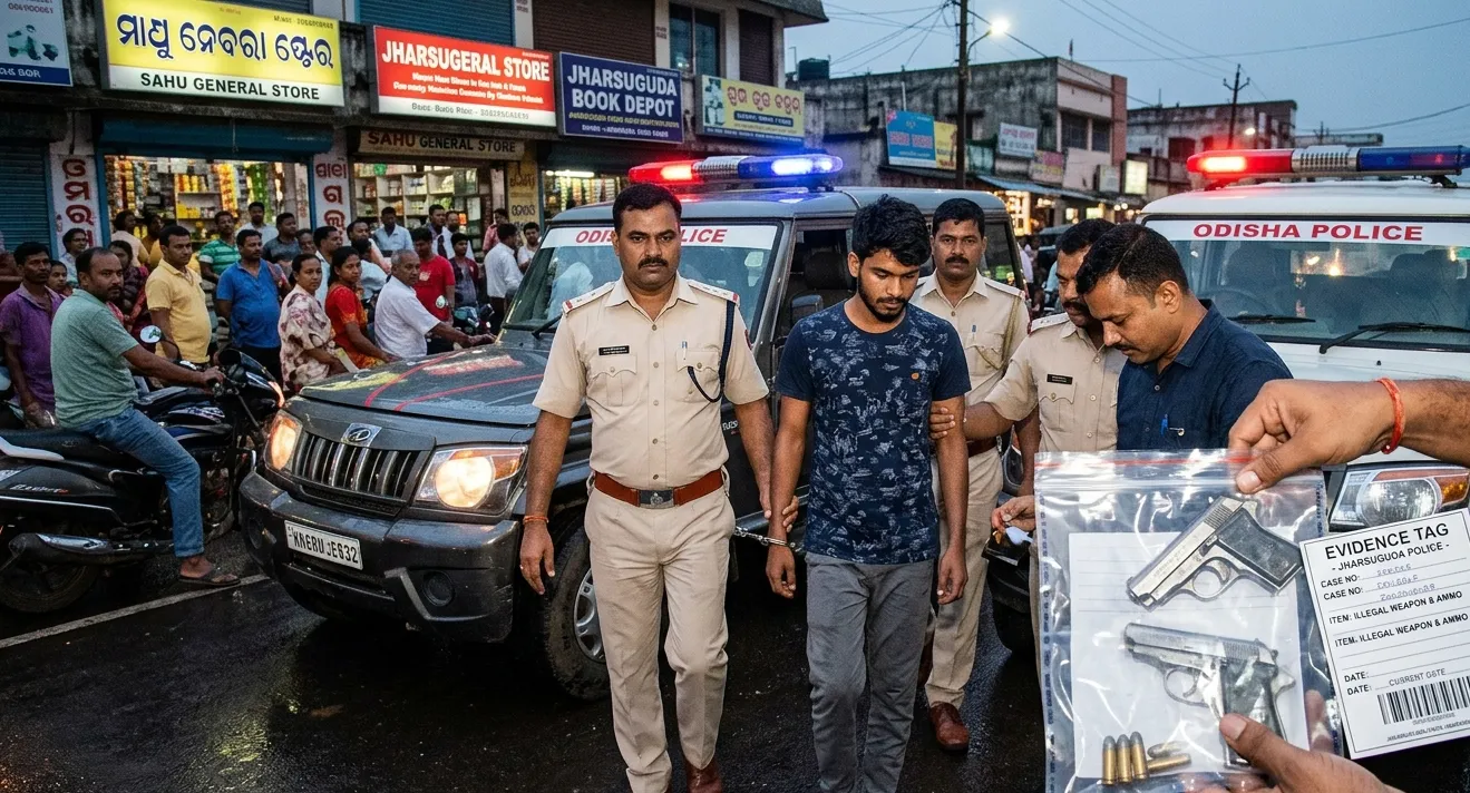 Jharsuguda ରେ illegal pistol ସହ ଯୁବକ ଗିରଫ, ପୋଲିସର ଚଡ଼ାଉ