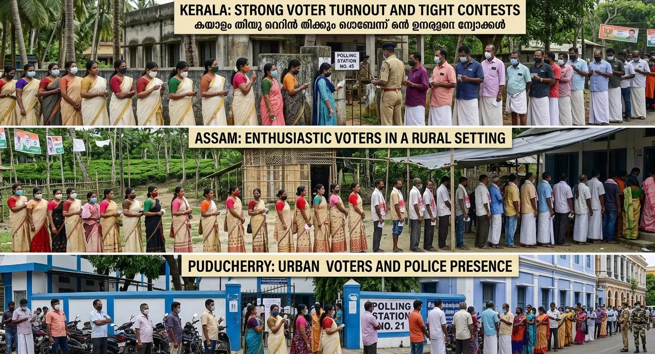 କେରଳ, ଆସାମ ଓ ପୁଦୁଚେରୀରେ ମତଦାନ ଆରମ୍ଭ: ସକାଳ 7ରୁ ସନ୍ଧ୍ୟା 6 ପର୍ଯ୍ୟନ୍ତ ଭୋଟିଂ, ଭୋଟରଙ୍କ ଉତ୍ସାହ ଦେଖିବାକୁ ମିଳିଲା