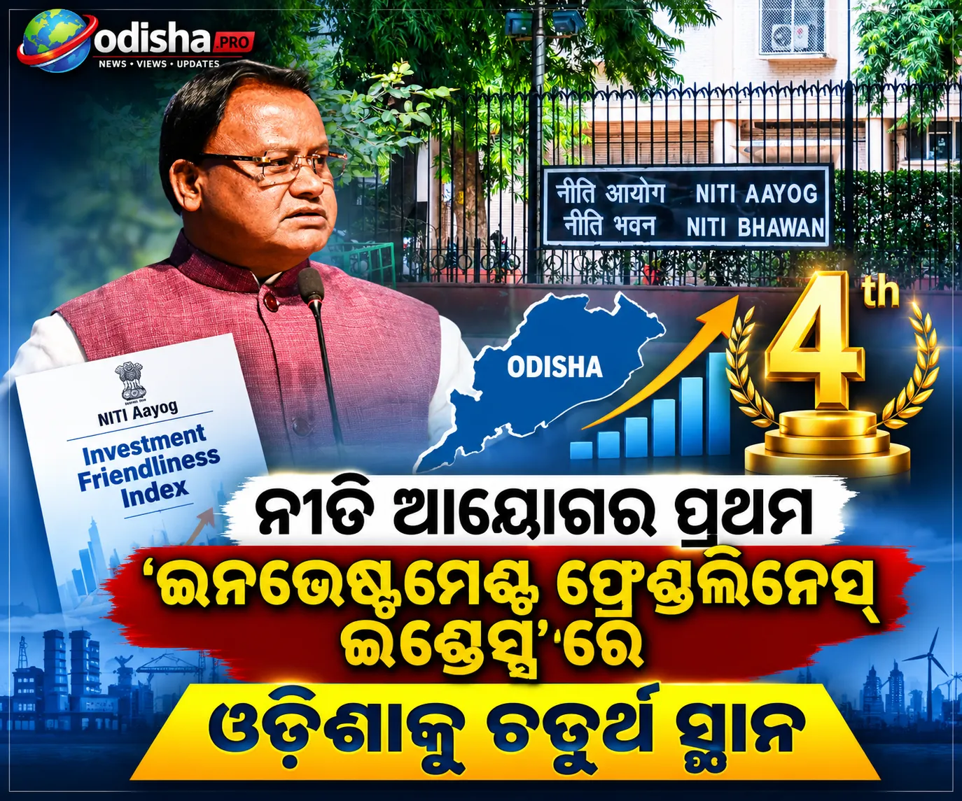 ନୀତି ଆୟୋଗର ପ୍ରଥମ ‘ଇନଭେଷ୍ଟମେଣ୍ଟ ଫ୍ରେଣ୍ଡଲିନେସ୍ ଇଣ୍ଡେକ୍ସ’ରେ ଓଡ଼ିଶାକୁ ଚତୁର୍ଥ ସ୍ଥାନ