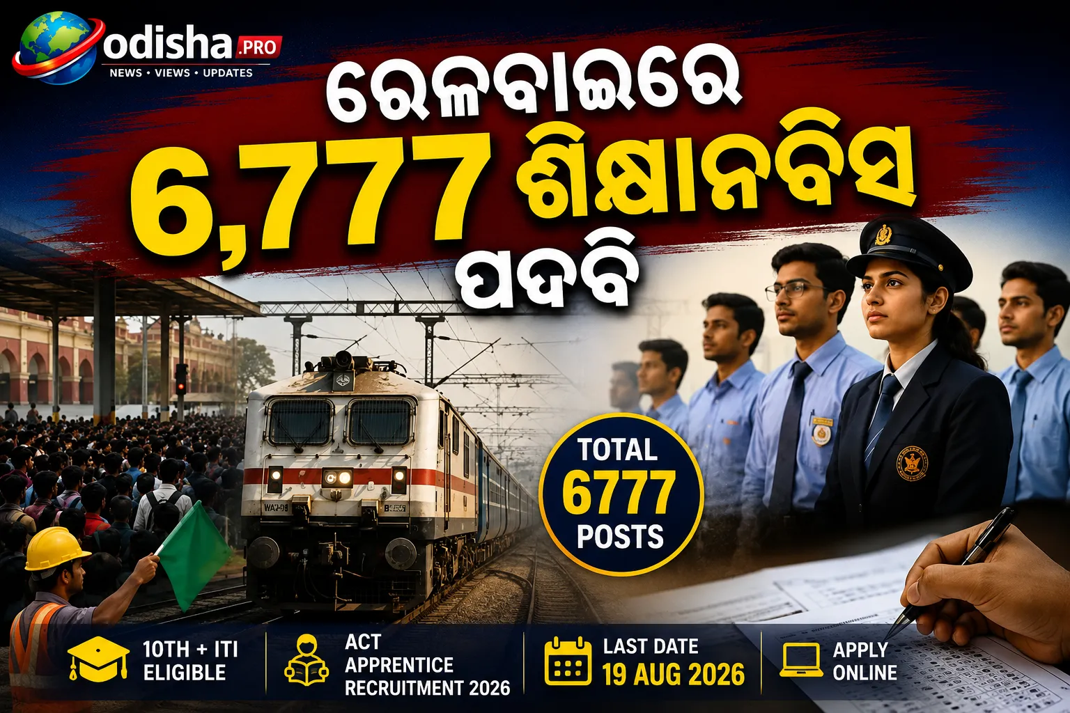 ରେଳବାଇରେ ୬,୭୭୭ ଶିକ୍ଷାନବିସ ପଦବି: ଅଗଷ୍ଟ ୧୯ ପର୍ଯ୍ୟନ୍ତ କରନ୍ତୁ ଆବେଦନ