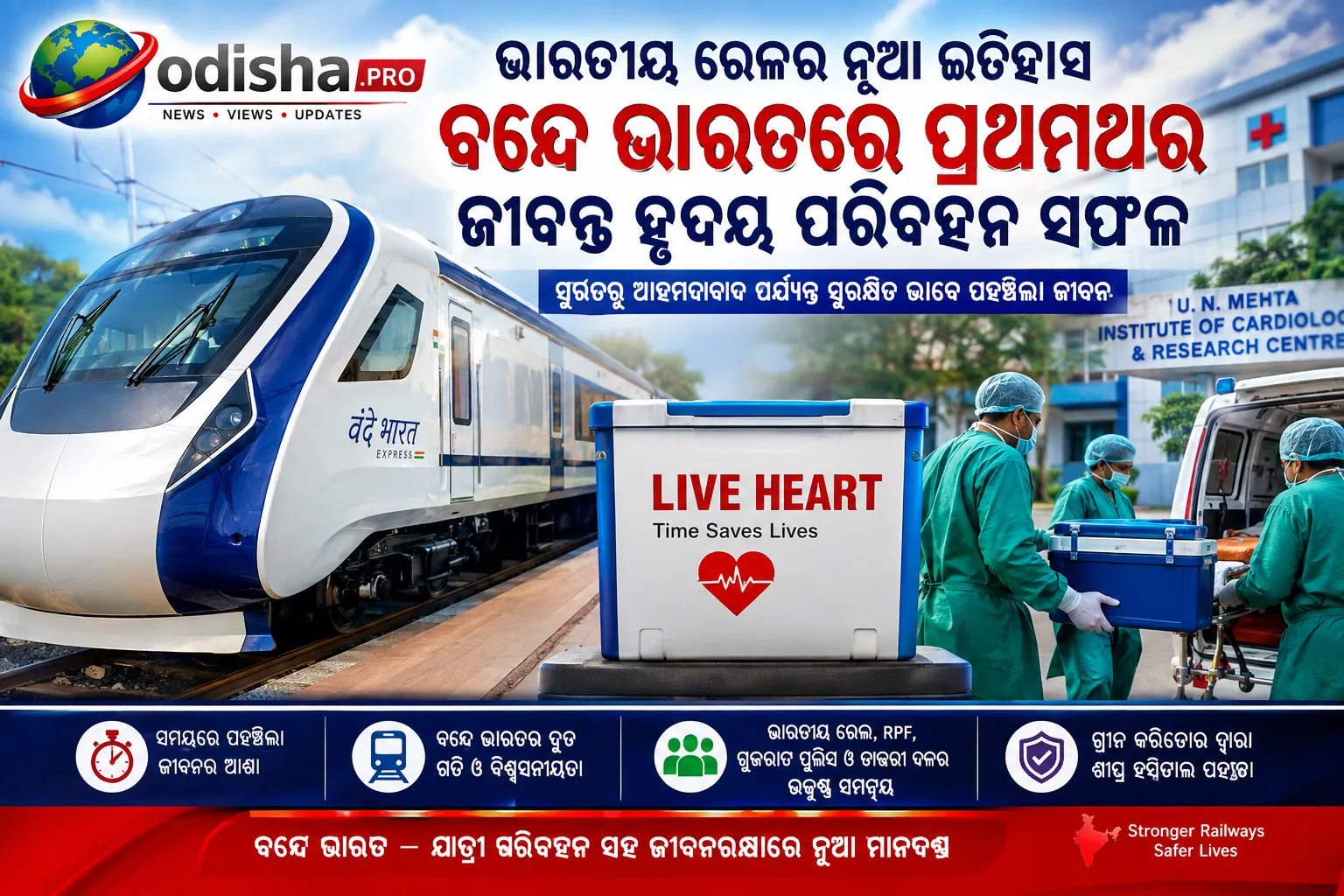 ବନ୍ଦେ ଭାରତ ଏକ୍ସପ୍ରେସରେ ପ୍ରଥମ ଥର ପାଇଁ ସଫଳ ଭାବେ ପରିବହନ ହେଲା ଜୀବନ୍ତ ହୃଦୟ