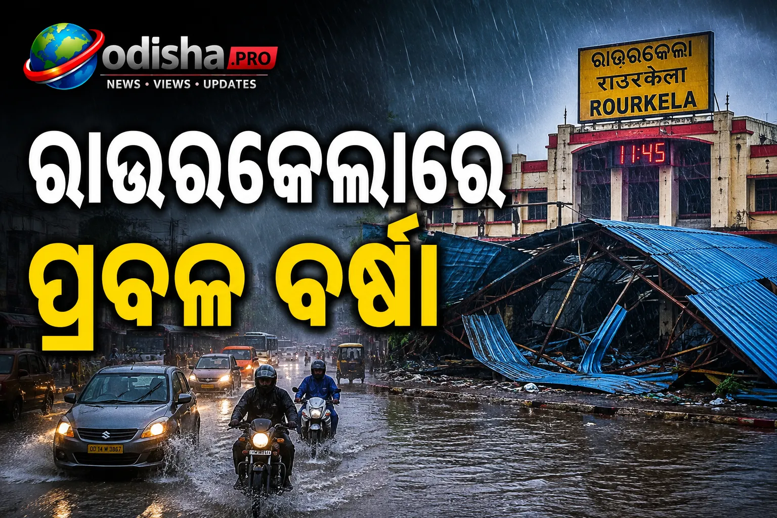 ରାଉରକେଲାରେ ପ୍ରବଳ ବର୍ଷା: ରେଳ ଷ୍ଟେସନର ନିର୍ମାଣାଧୀନ ସେଡ୍‌ ଭୁଶୁଡ଼ିଲା, ଜନଜୀବନ ବ୍ୟାହତ
