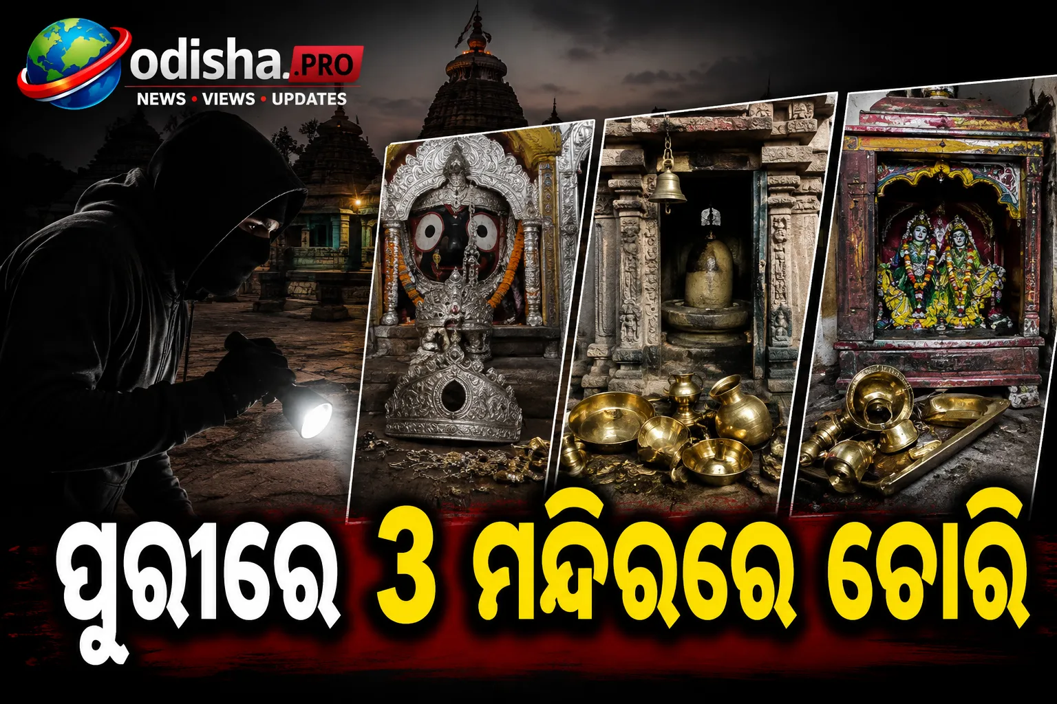 ପୁରୀରେ ୩ ମନ୍ଦିରରେ ଚୋରି: ରୁପା ଅଳଙ୍କାର ଓ ପିତ୍ତଳ ସାମଗ୍ରୀ ଲୁଟ୍