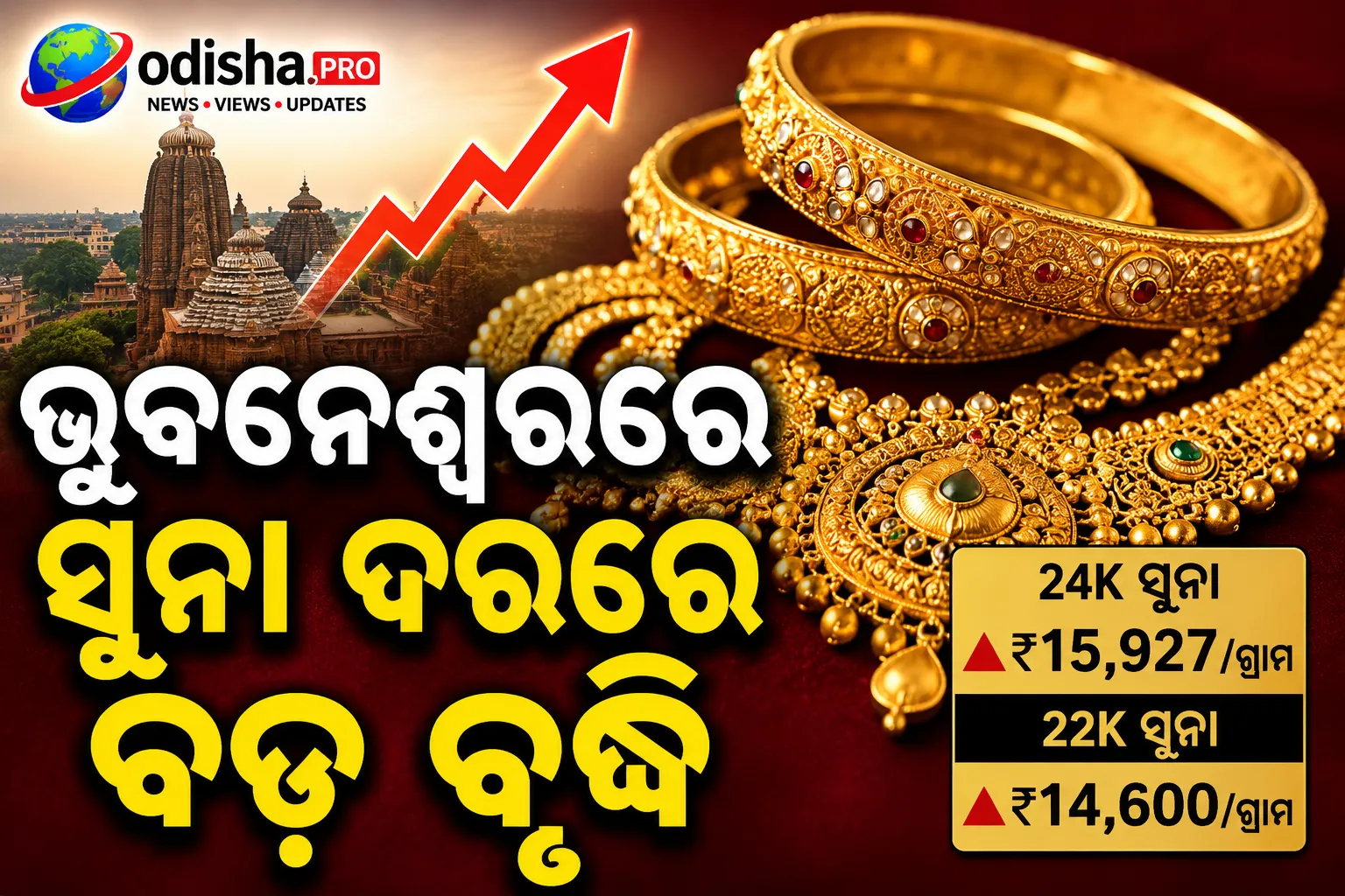 ଭୁବନେଶ୍ୱରରେ ସୁନା ଦରରେ ବଡ଼ ବୃଦ୍ଧି, ୨୨ କ୍ୟାରେଟ୍ ଓ ୨୪ କ୍ୟାରେଟ୍ ସୁନା ମହଙ୍ଗା