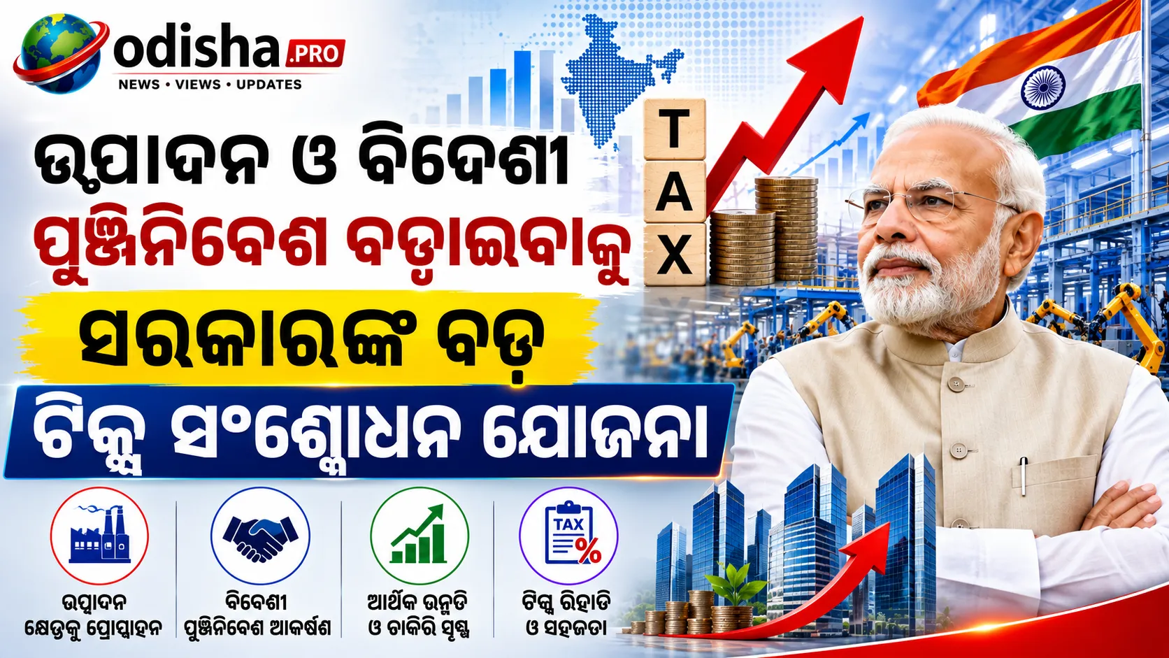 ଉତ୍ପାଦନ ଓ ବିଦେଶୀ ପୁଞ୍ଜିନିବେଶ ବଢ଼ାଇବାକୁ ସରକାରଙ୍କ ବଡ଼ ଟ୍ୟାକ୍ସ ସଂସ୍କାର ଯୋଜନା