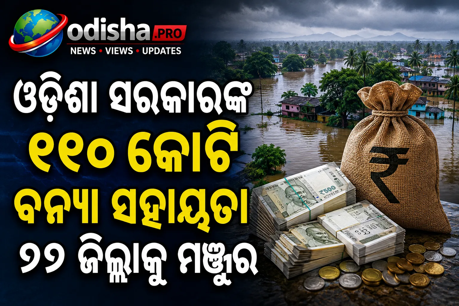 ବନ୍ୟା ପୀଡ଼ିତଙ୍କ ପାଇଁ ଓଡ଼ିଶା ସରକାରଙ୍କ ବଡ଼ ସହାୟତା; ୨୨ ଜିଲ୍ଲାକୁ ୧୧୦ କୋଟି ଟଙ୍କା ମଞ୍ଜୁର