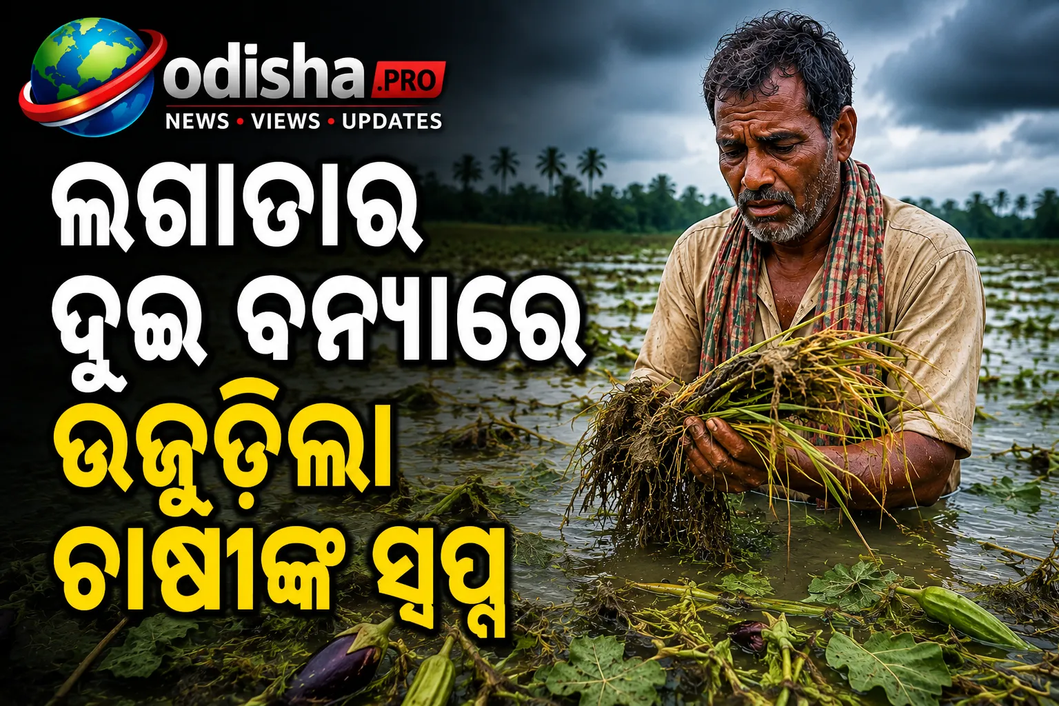 ଲଗାତାର ଦୁଇ ବନ୍ୟାରେ ଉଜୁଡ଼ିଲା ଚାଷୀଙ୍କ ସ୍ୱପ୍ନ; ପାଣିରେ ପଚିଗଲା ଧାନ ଓ ପନିପରିବା ଫସଲ