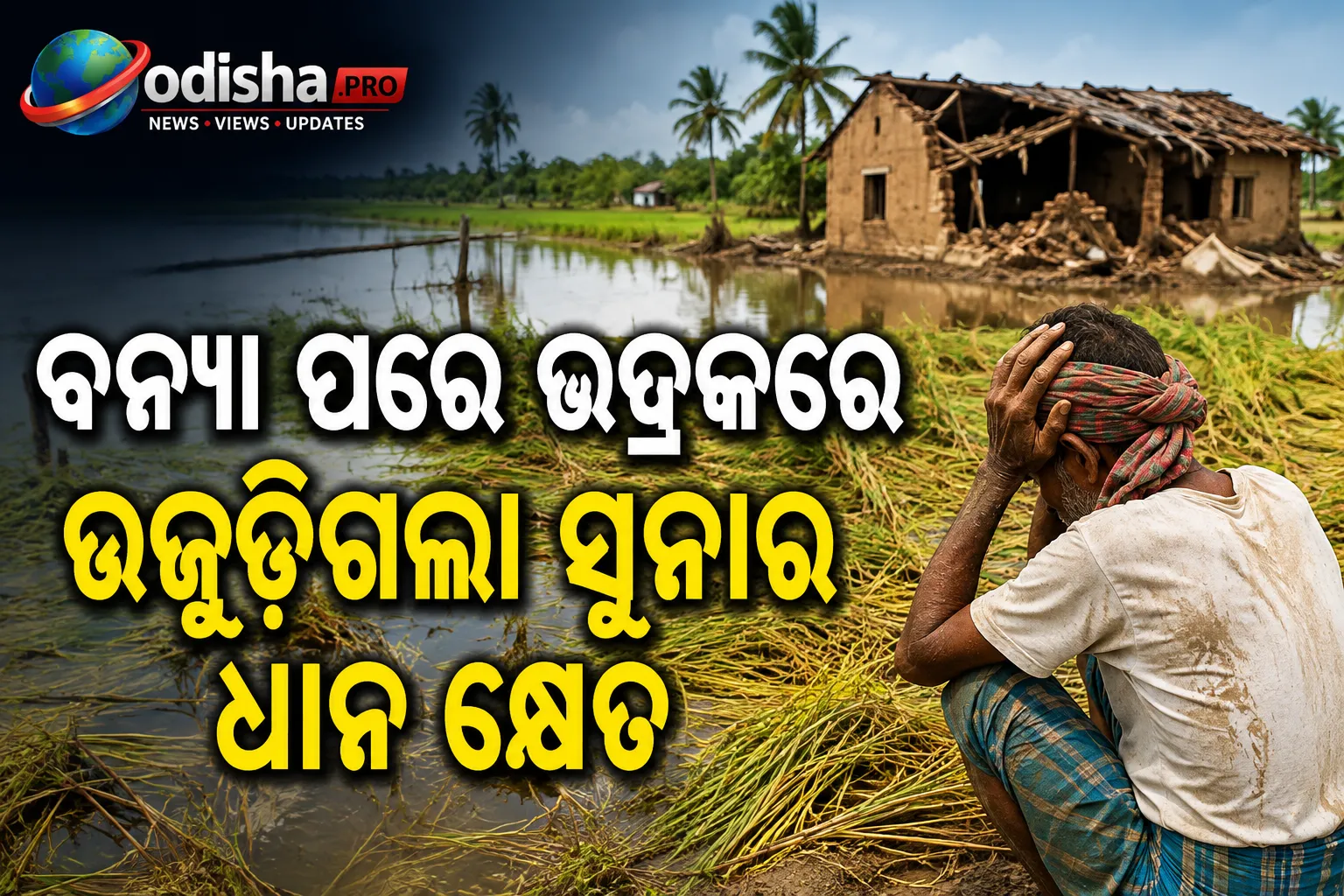 ବନ୍ୟା ପରେ ଭଦ୍ରକରେ ଉଜୁଡ଼ିଗଲା ସୁନାର ଧାନ କ୍ଷେତ; ଚାଷୀଙ୍କ ମୁଣ୍ଡରେ ଚଡ଼କ